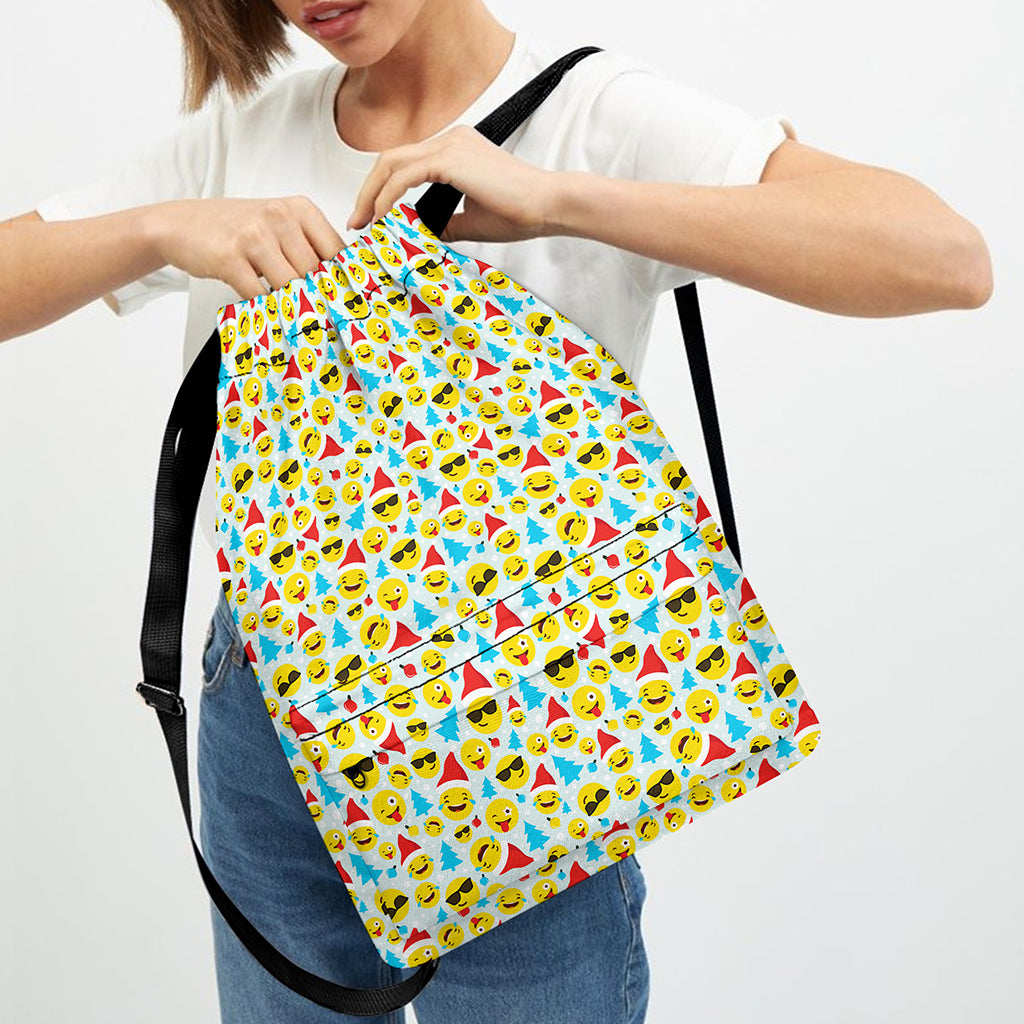 Christmas Emoji Pattern Print Drawstring Backpack