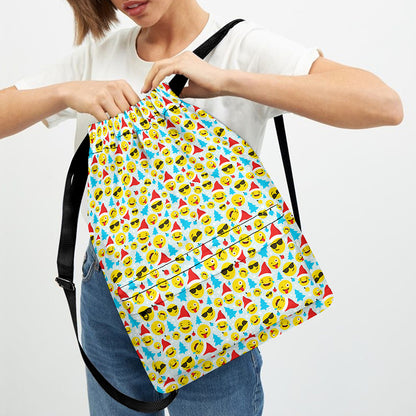 Christmas Emoji Pattern Print Drawstring Backpack