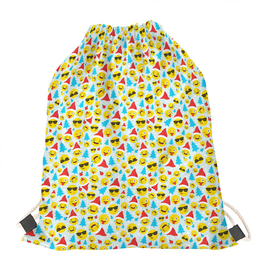 Christmas Emoji Pattern Print Drawstring Bag