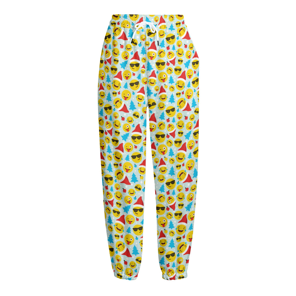 Christmas Emoji Pattern Print Fleece Lined Knit Pants