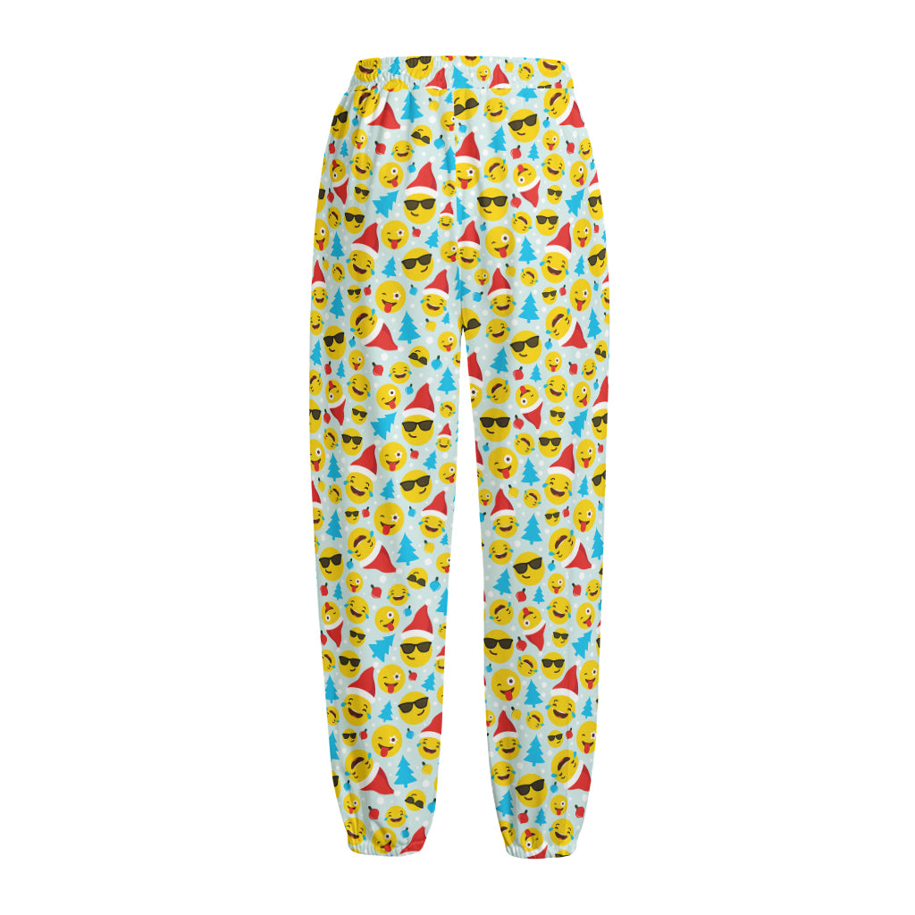 Christmas Emoji Pattern Print Fleece Lined Knit Pants