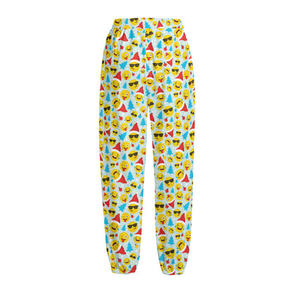 Christmas Emoji Pattern Print Fleece Lined Knit Pants