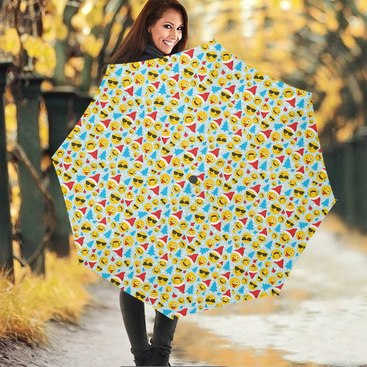 Christmas Emoji Pattern Print Foldable Umbrella