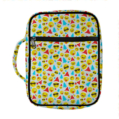 Christmas Emoji Pattern Print Front Pocket Bible Bag