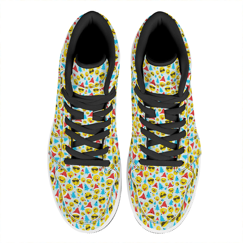 Christmas Emoji Pattern Print High Top Leather Sneakers