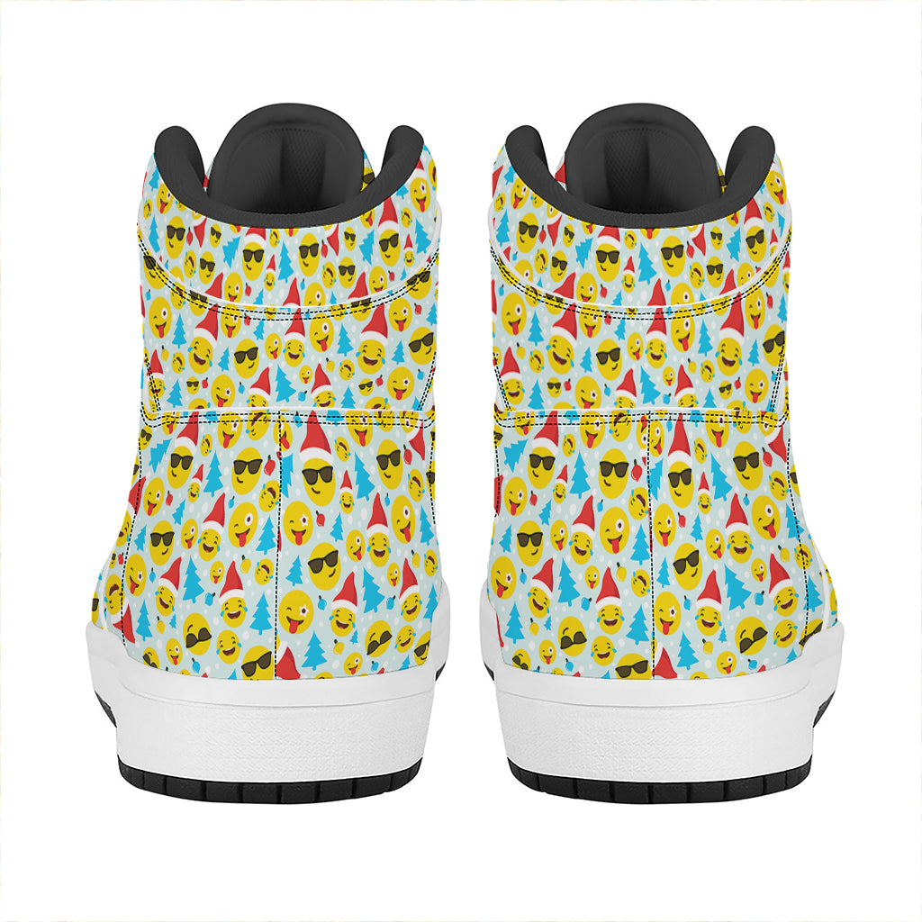 Christmas Emoji Pattern Print High Top Leather Sneakers