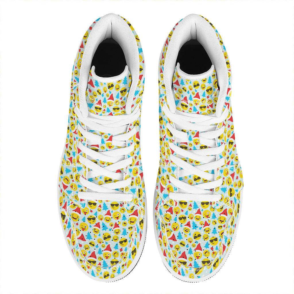 Christmas Emoji Pattern Print High Top Leather Sneakers