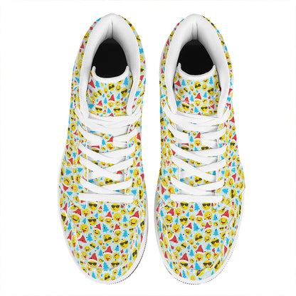 Christmas Emoji Pattern Print High Top Leather Sneakers