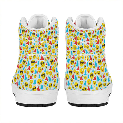 Christmas Emoji Pattern Print High Top Leather Sneakers