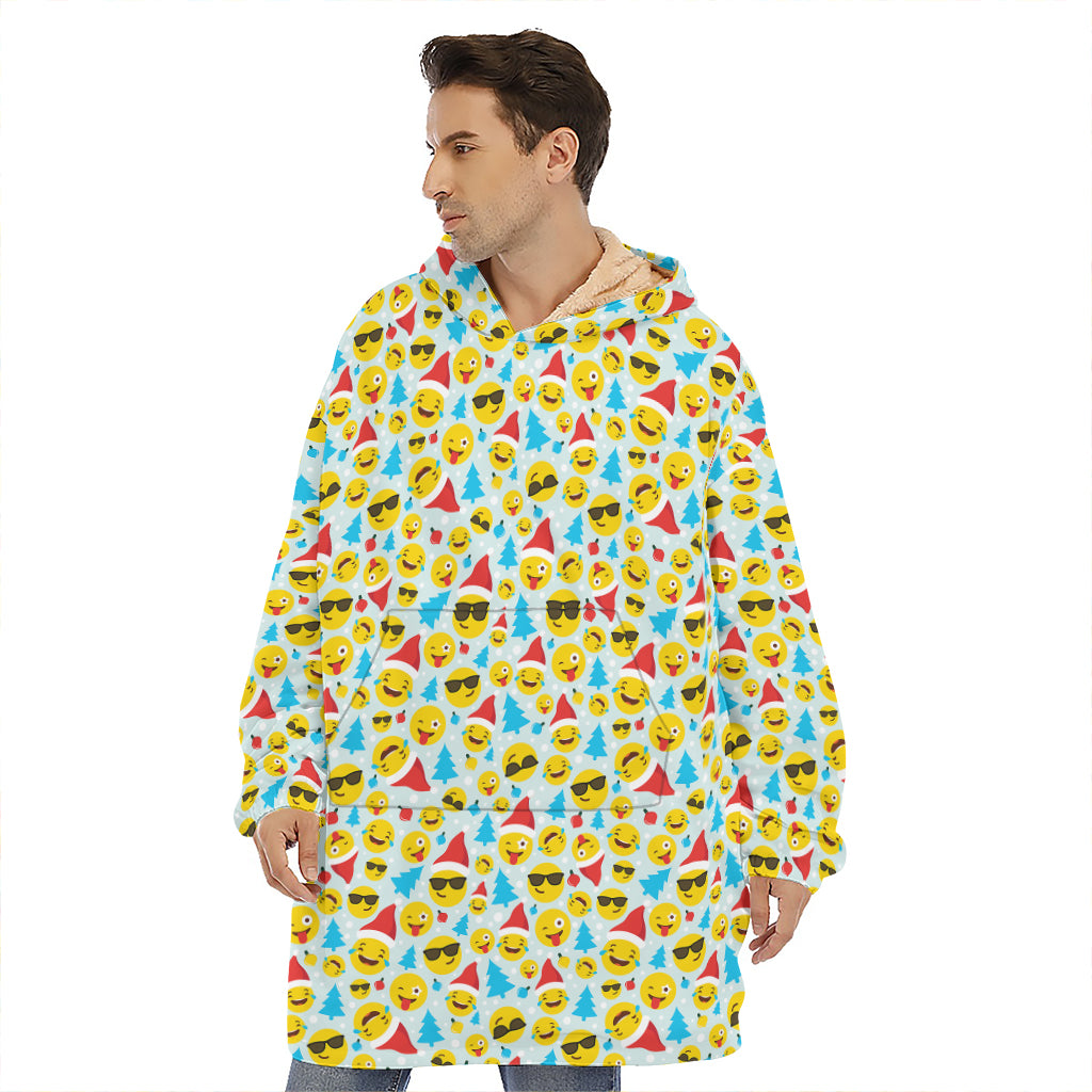Christmas Emoji Pattern Print Hoodie Blanket