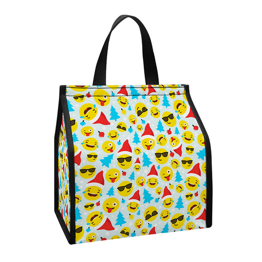 Christmas Emoji Pattern Print Insulated Lunch Tote