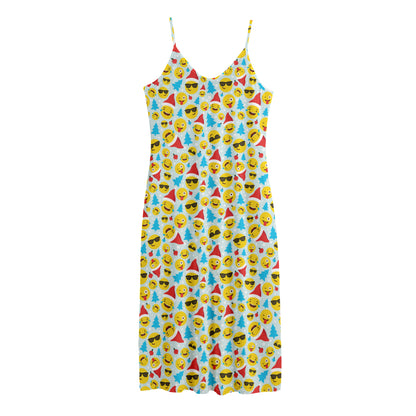 Christmas Emoji Pattern Print Jersey Midi Cami Dress