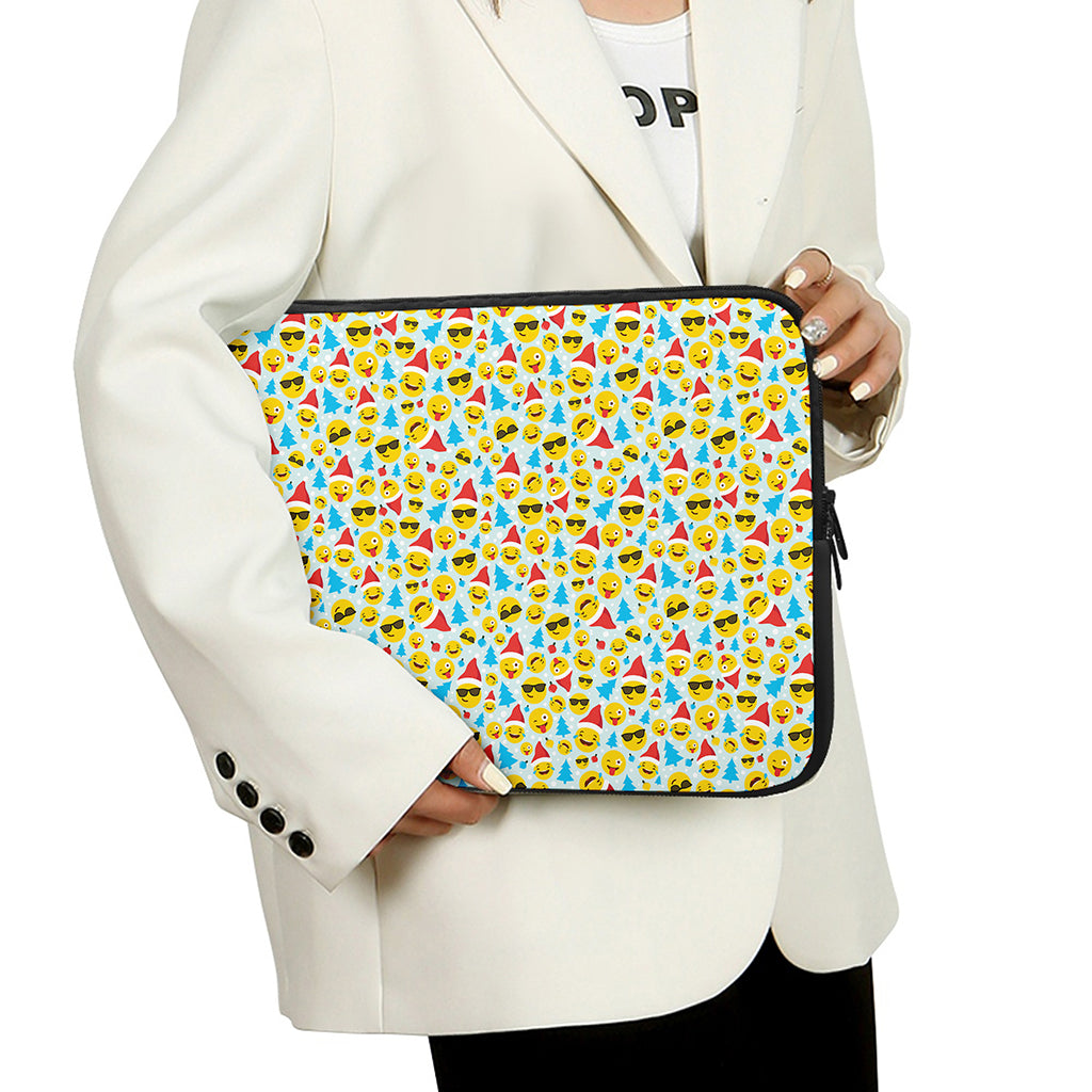Christmas Emoji Pattern Print Laptop Sleeve