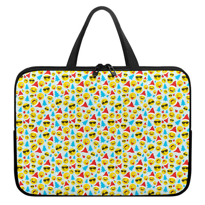 Christmas Emoji Pattern Print Laptop Sleeve With Handle