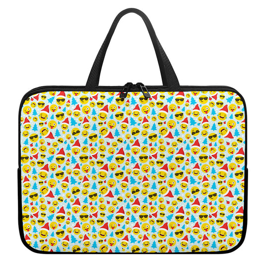 Christmas Emoji Pattern Print Laptop Sleeve With Handle