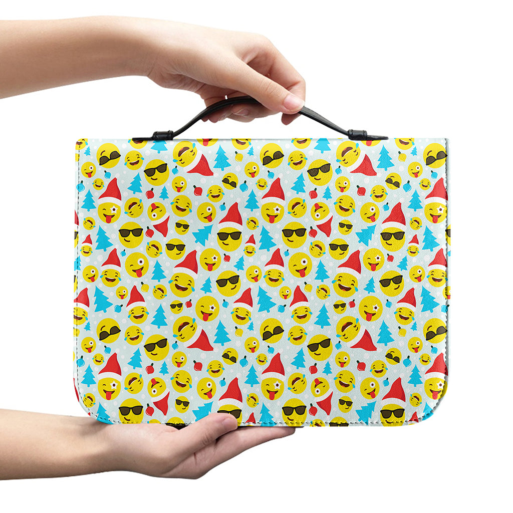 Christmas Emoji Pattern Print Leather Bible Cover
