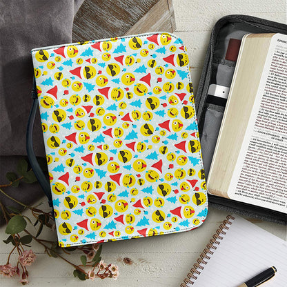 Christmas Emoji Pattern Print Leather Bible Cover