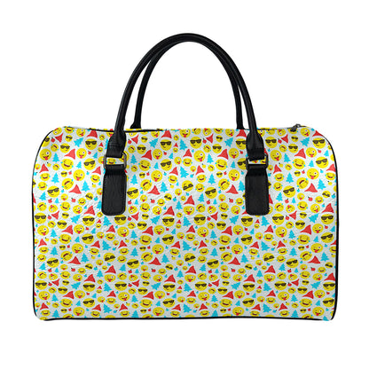 Christmas Emoji Pattern Print Leather Duffle Bag