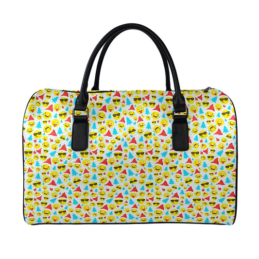 Christmas Emoji Pattern Print Leather Duffle Bag