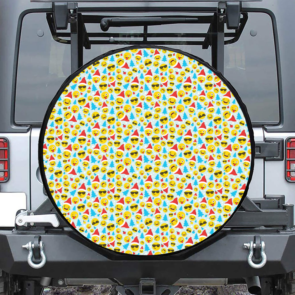 Christmas Emoji Pattern Print Leather Spare Tire Cover