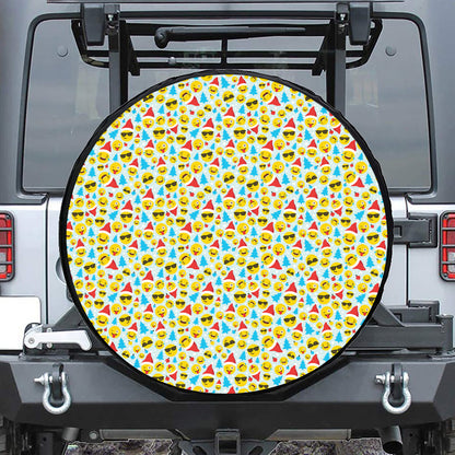 Christmas Emoji Pattern Print Leather Spare Tire Cover