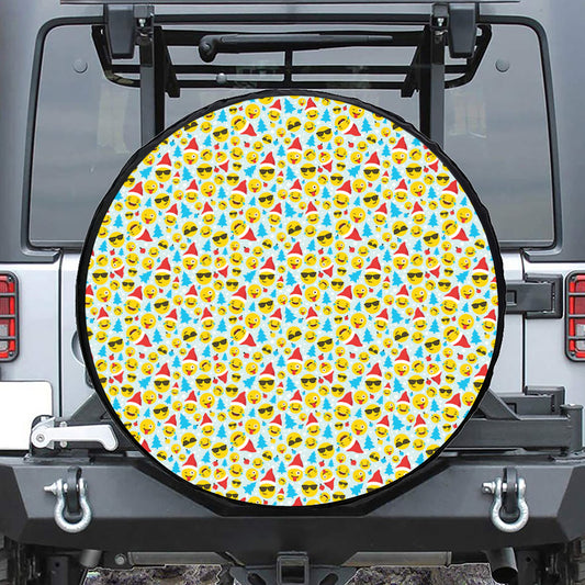 Christmas Emoji Pattern Print Leather Spare Tire Cover