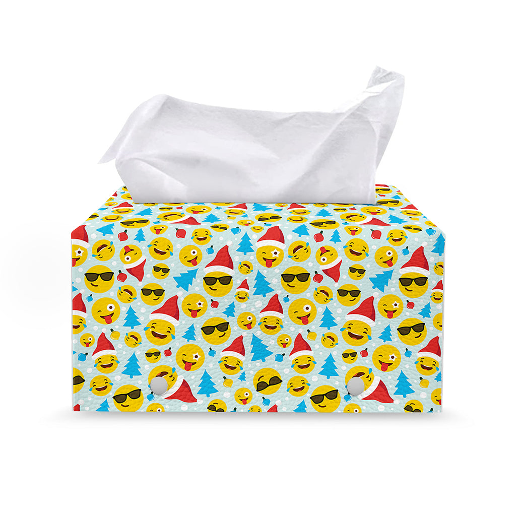 Christmas Emoji Pattern Print Leather Tissue Box Cover