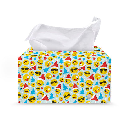 Christmas Emoji Pattern Print Leather Tissue Box Cover