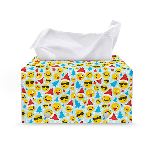 Christmas Emoji Pattern Print Leather Tissue Box Cover