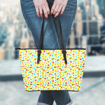 Christmas Emoji Pattern Print Leather Tote Bag