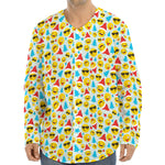 Christmas Emoji Pattern Print Long Sleeve Baseball Jersey