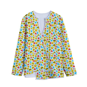 Christmas Emoji Pattern Print Long Sleeve Short Coat