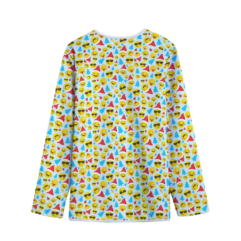 Christmas Emoji Pattern Print Long Sleeve Short Coat