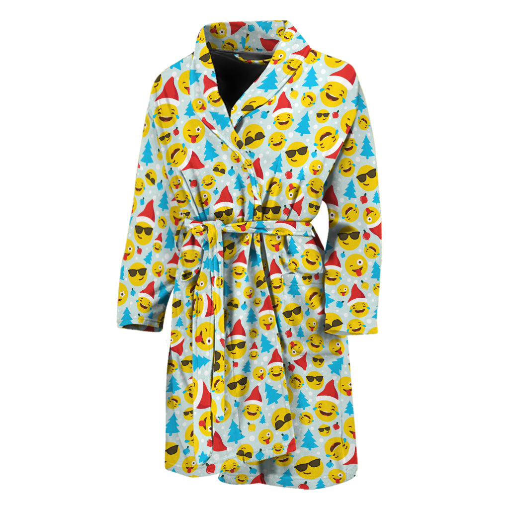 Christmas Emoji Pattern Print Men's Bathrobe