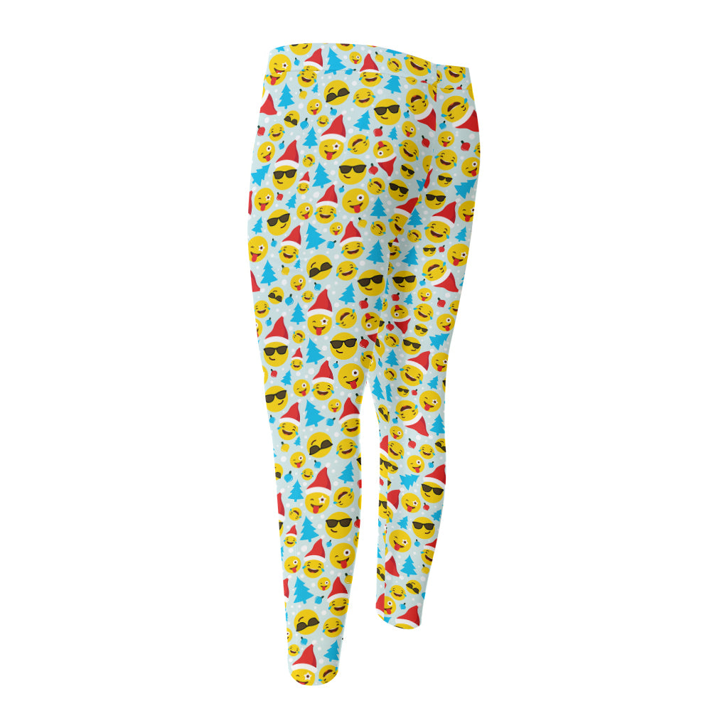 Christmas Emoji Pattern Print Men's Compression Pants