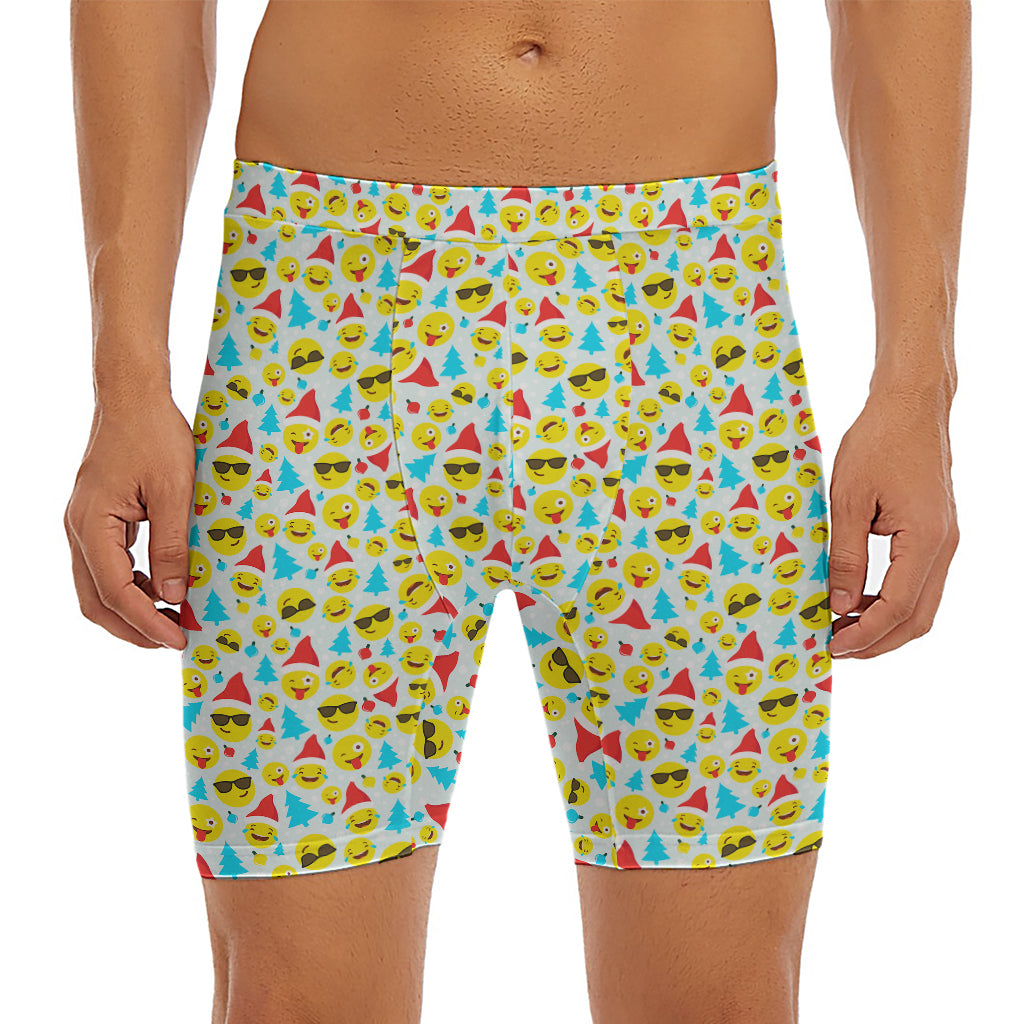 Christmas Emoji Pattern Print Men's Long Boxer Briefs