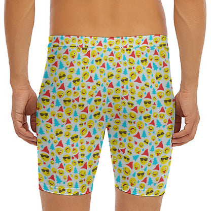 Christmas Emoji Pattern Print Men's Long Boxer Briefs
