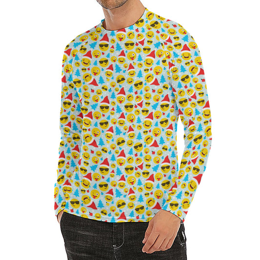 Christmas Emoji Pattern Print Men's Long Sleeve Rash Guard