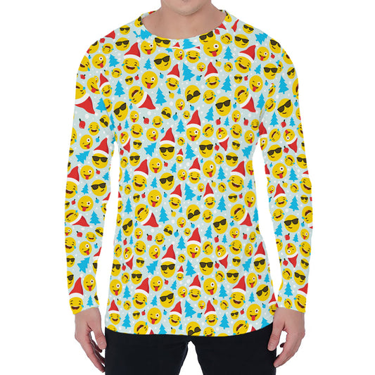 Christmas Emoji Pattern Print Men's Long Sleeve T-Shirt