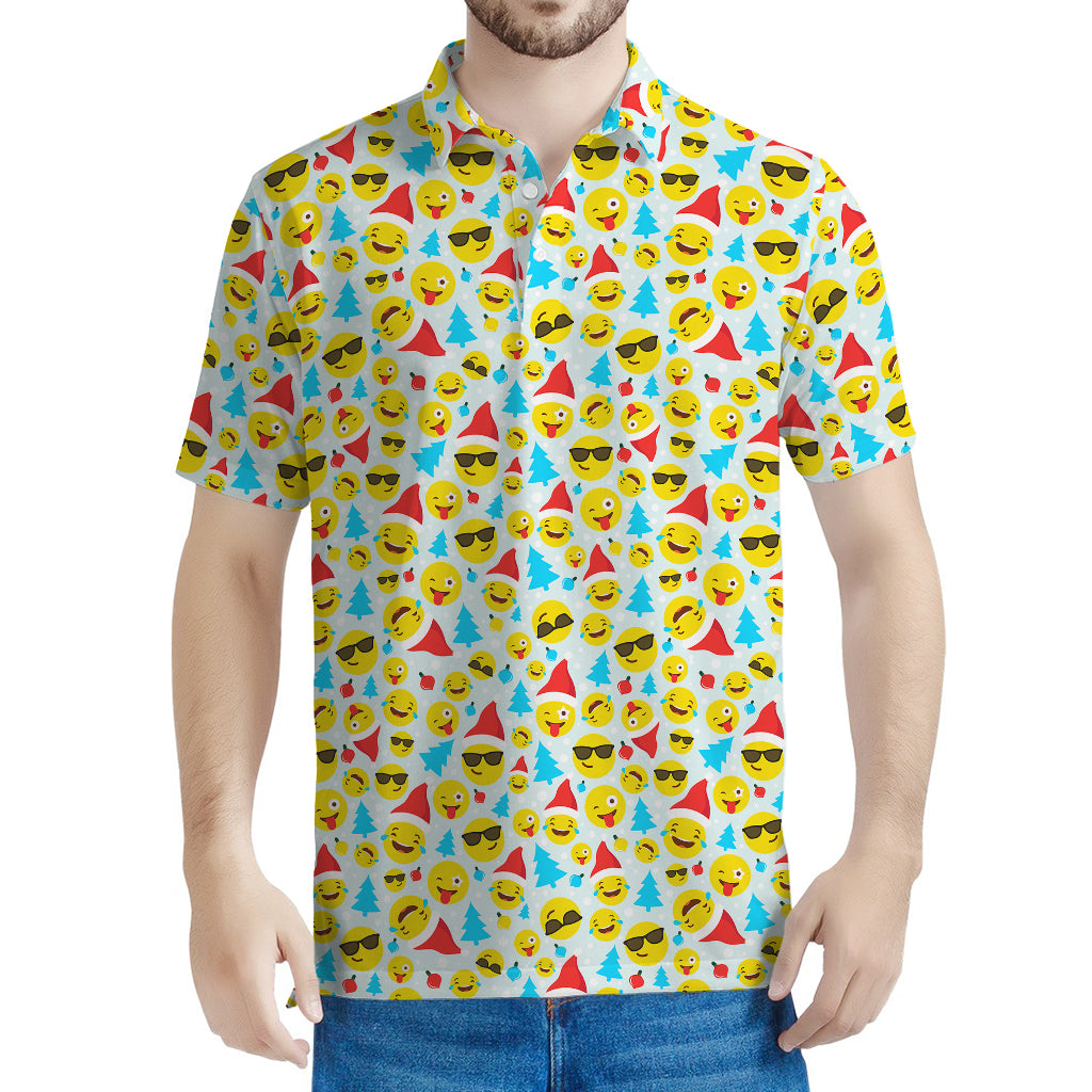 Christmas Emoji Pattern Print Men's Polo Shirt