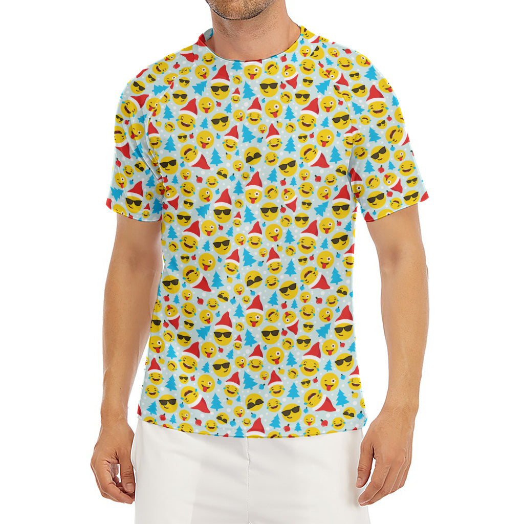 Christmas Emoji Pattern Print Men's Short Sleeve Rash Guard