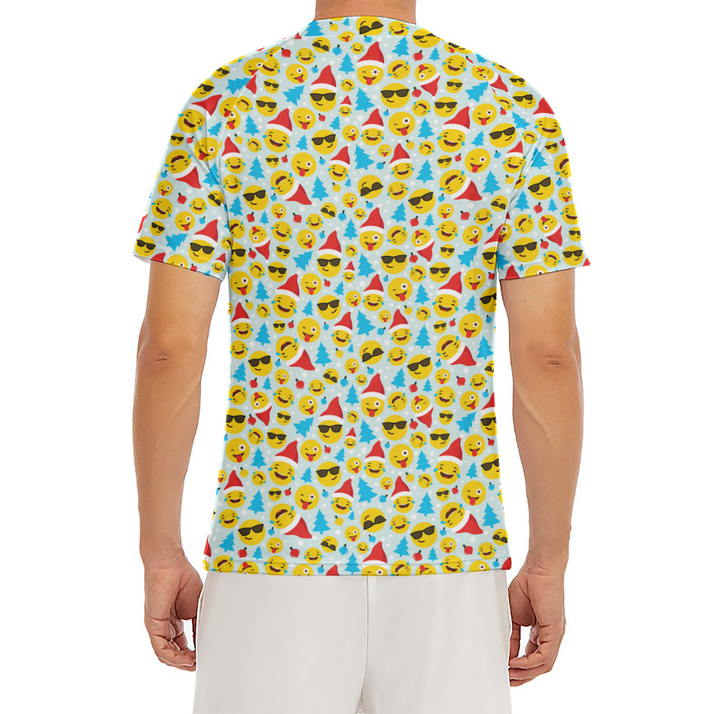 Christmas Emoji Pattern Print Men's Short Sleeve Rash Guard
