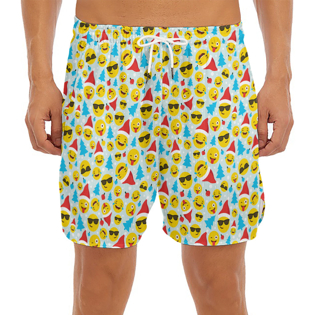 Christmas Emoji Pattern Print Men's Split Running Shorts