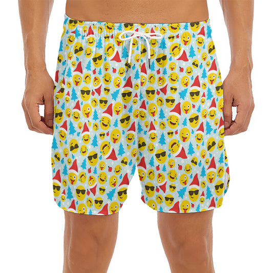 Christmas Emoji Pattern Print Men's Split Running Shorts