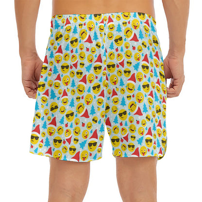 Christmas Emoji Pattern Print Men's Split Running Shorts