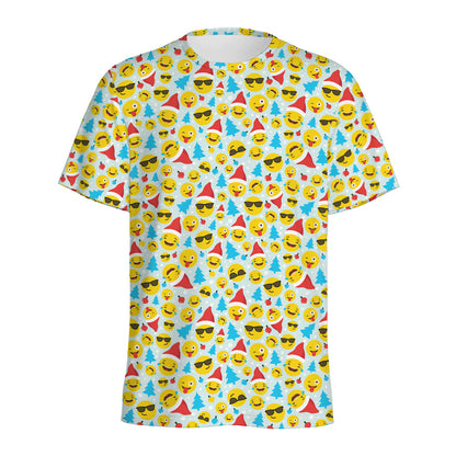 Christmas Emoji Pattern Print Men's Sports T-Shirt