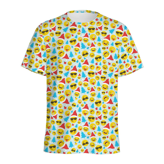 Christmas Emoji Pattern Print Men's Sports T-Shirt