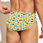 Christmas Emoji Pattern Print Men's Swim Briefs