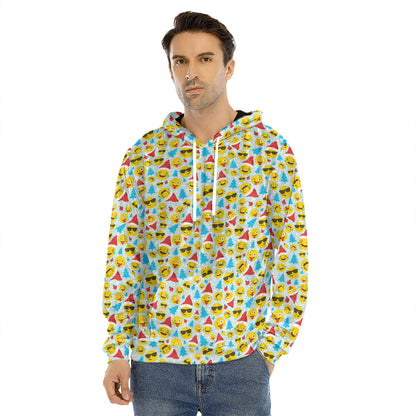 Christmas Emoji Pattern Print Men's Velvet Pullover Hoodie