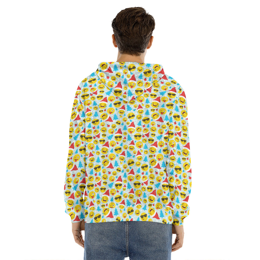 Christmas Emoji Pattern Print Men's Velvet Pullover Hoodie